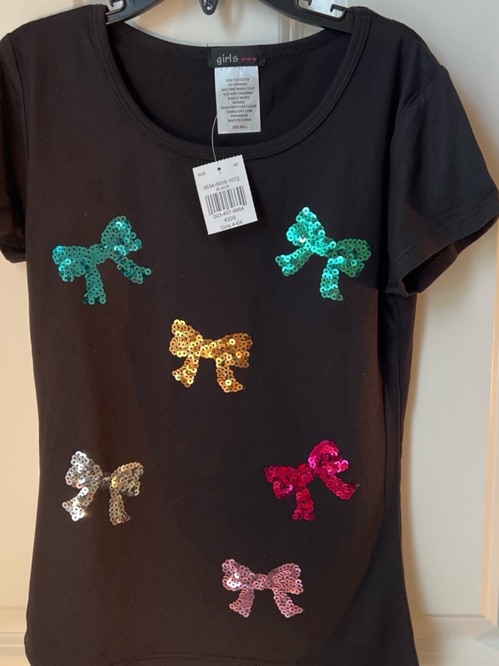 Black Sequin Bow Tee for Girls New with Tags